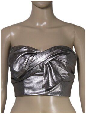 LOVERS + FRIENDS NWT Metallic Bow Bandeau Strapless Crop Top Gunmetal Gray XS